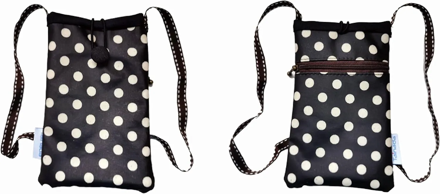Tainada Small Crossbody Smartphone Pouch, Shockproof Cross Body Shoulder Wallet Travel Bag for iPhone 16/15 Pro, 13 mini; Samsung Galaxy S24 , A54; Moto G Power (Black White Polka Dots)