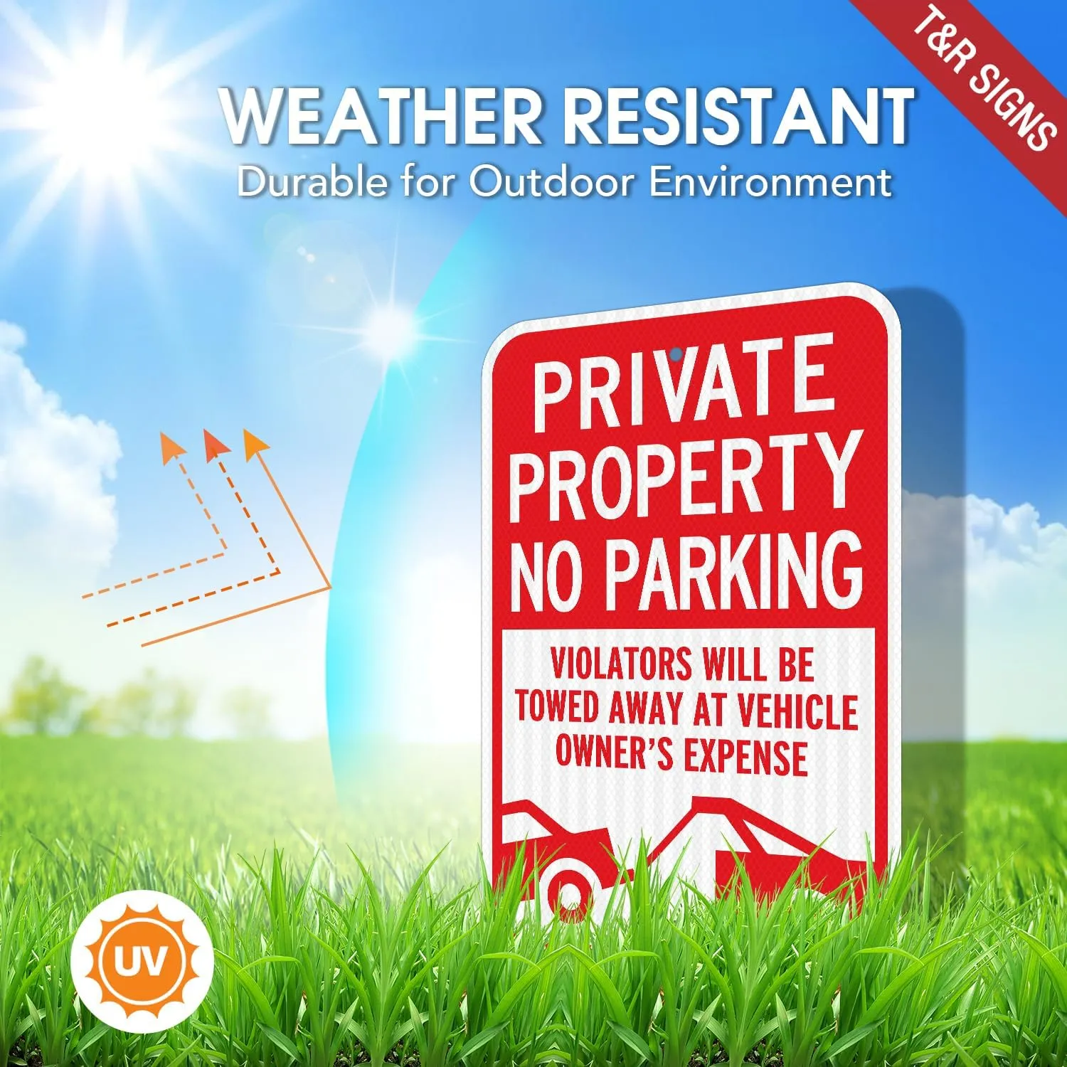 T&R (4 Pack) Large Private Property No Parking Sign, Violators Will Be Towed Away at Vehicle Owner's Expense Sign, 18" x 12" Engineer Grade Reflective Sheeting, Rust Free Aluminum, Waterproof, Fade Resistant, 2 Pre-drilled Holes