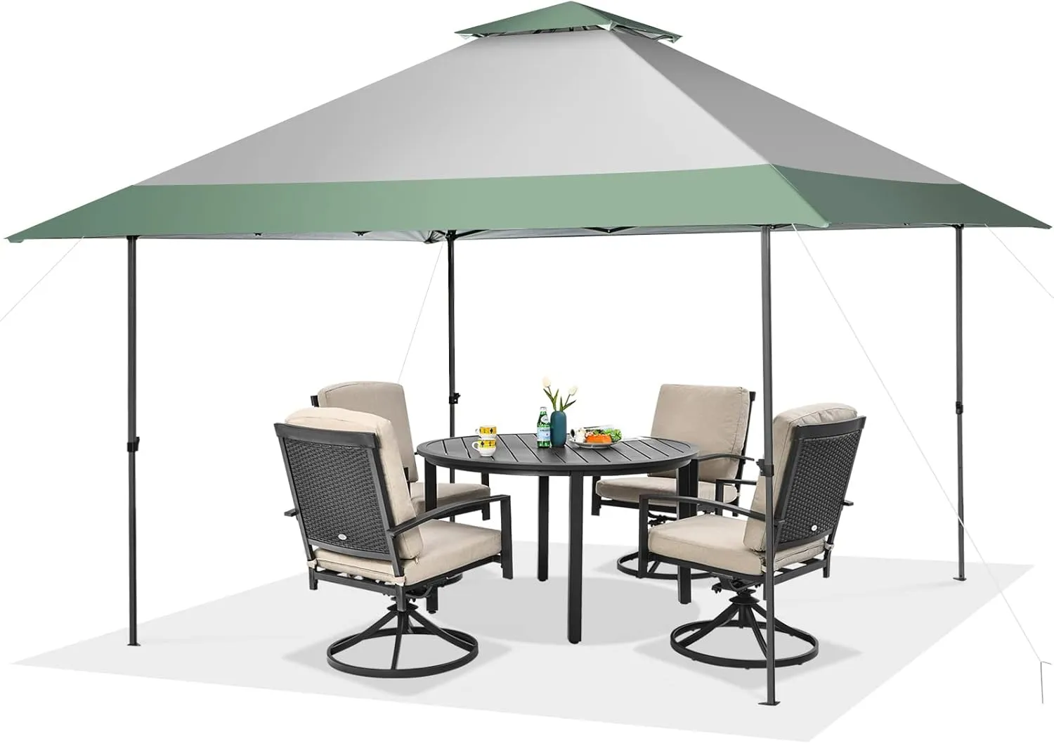 Tangkula 13x13 Ft Pop Up Canopy, 2 Tier Outdoor Canopy with 4 More Reinforced Ribs, Center Lock, Wheeled Bag, Easy Setup Instant Canopy Tent for Deck, Garden, Backyard, CPAI-84, UPF 50  Protection