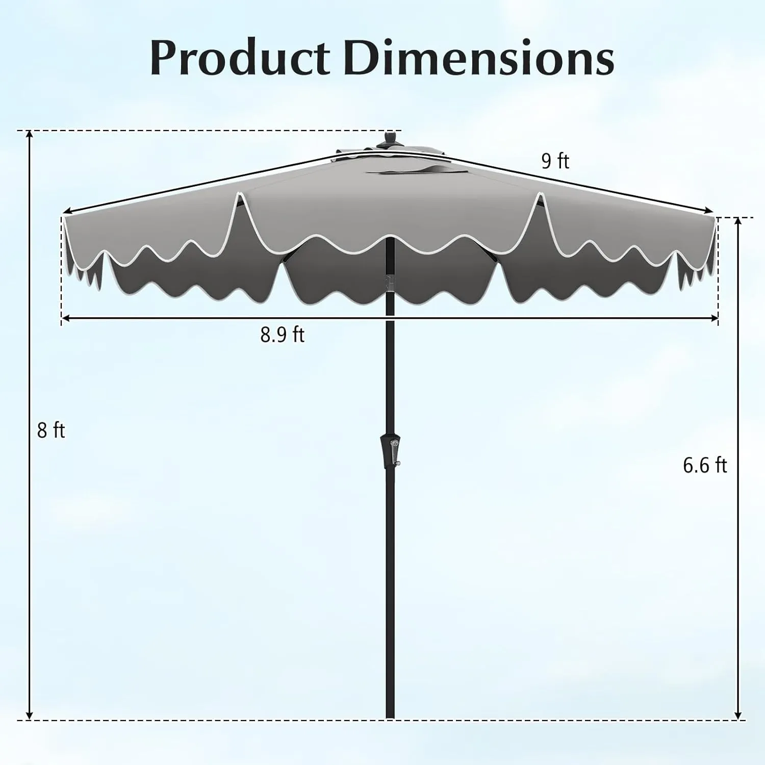 Tangkula 9 FT Patio Umbrella w/ Crank Handle, Push Button Tilt, Ruffled Edges, 2-Tier Market Table Umbrella w/ Sun-Protective Canopy, 8 Ribs, Outdoor Heavy-Duty Sun Umbrella for Patio Garden Pool (Gray)
