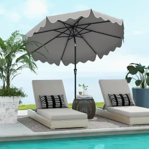 Tangkula 9 FT Patio Umbrella w/ Crank Handle, Push Button Tilt, Ruffled Edges, 2-Tier Market Table Umbrella w/ Sun-Protective Canopy, 8 Ribs, Outdoor Heavy-Duty Sun Umbrella for Patio Garden Pool (Gray)