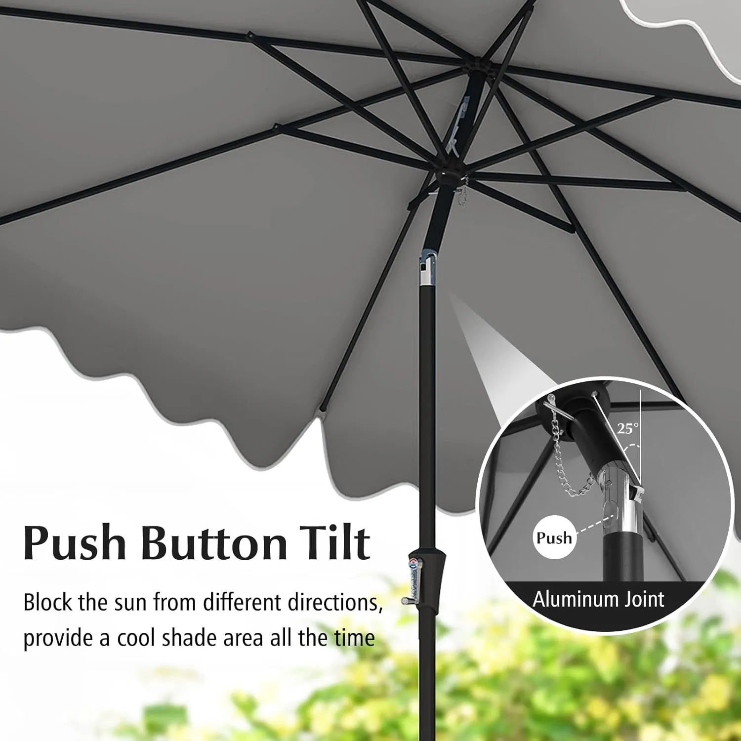 Tangkula 9 FT Patio Umbrella w/ Crank Handle, Push Button Tilt, Ruffled Edges, 2-Tier Market Table Umbrella w/ Sun-Protective Canopy, 8 Ribs, Outdoor Heavy-Duty Sun Umbrella for Patio Garden Pool (Gray)