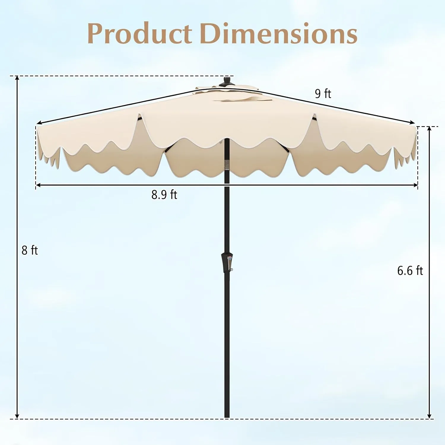Tangkula 9Ft Patio Umbrella with Crank, 2-Tier Outdoor Umbrella with Push Button Tilt, Sun-Protective Canopy, 8 Ribs, Scalloped Patio Umbrella for Outdoor Beach Deck Pool Table (Beige)