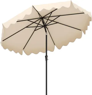 Tangkula 9Ft Patio Umbrella with Crank, 2-Tier Outdoor Umbrella with Push Button Tilt, Sun-Protective Canopy, 8 Ribs, Scalloped Patio Umbrella for Outdoor Beach Deck Pool Table (Beige)