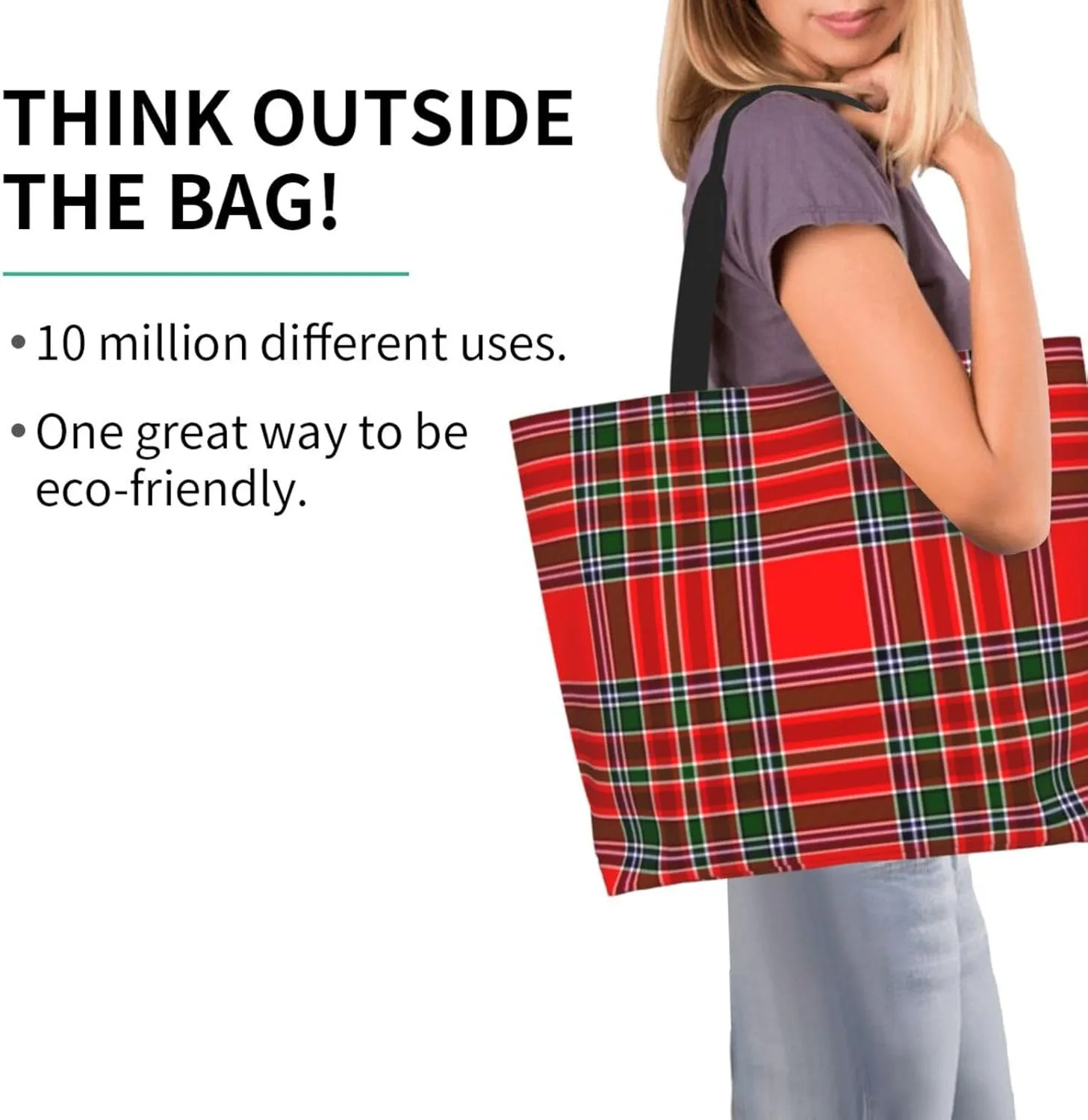 Tartan Tote Bag For Women Weekender Travel Bag Reusable Grocery Bags Large Totes Handbags