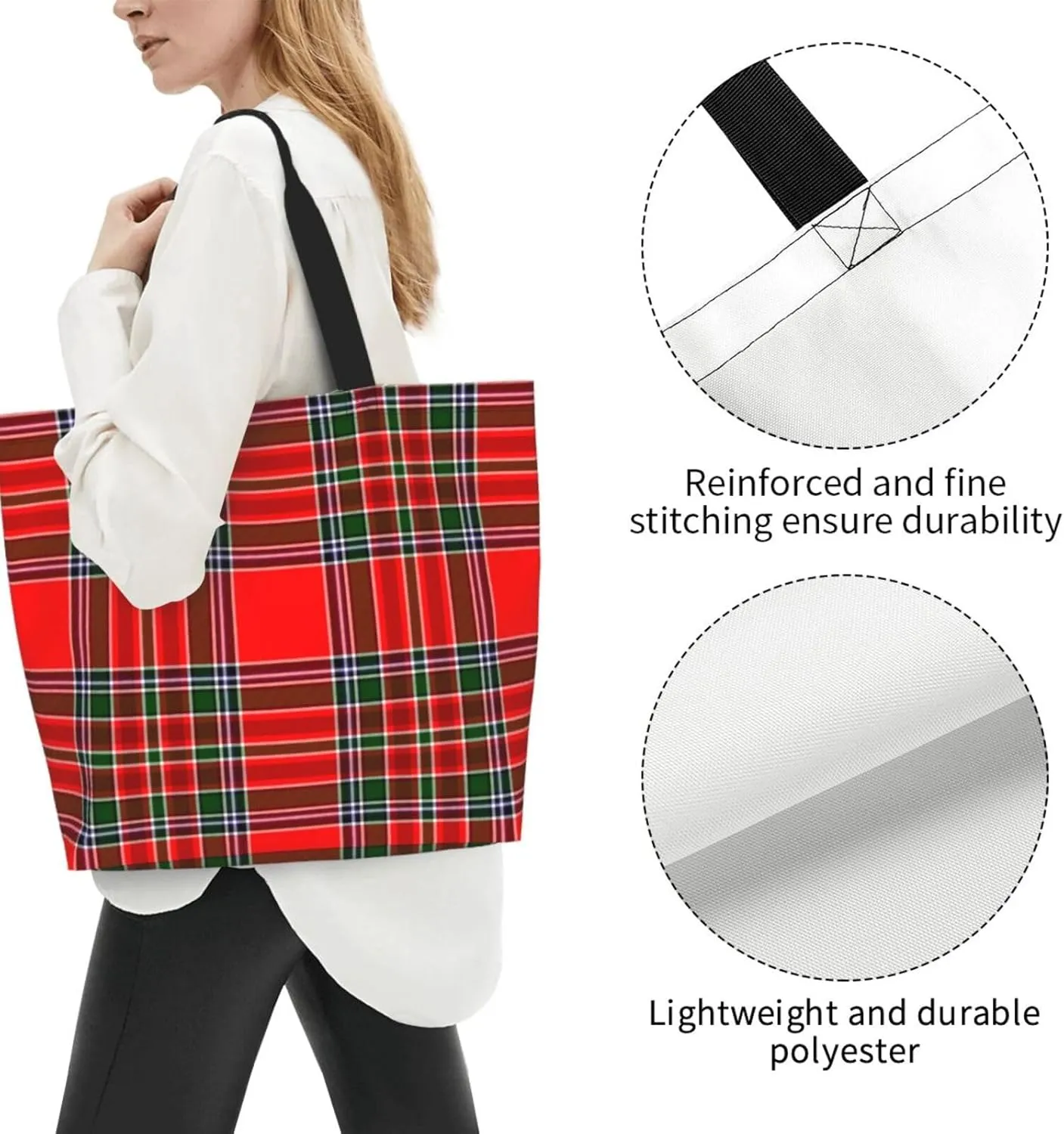 Tartan Tote Bag For Women Weekender Travel Bag Reusable Grocery Bags Large Totes Handbags