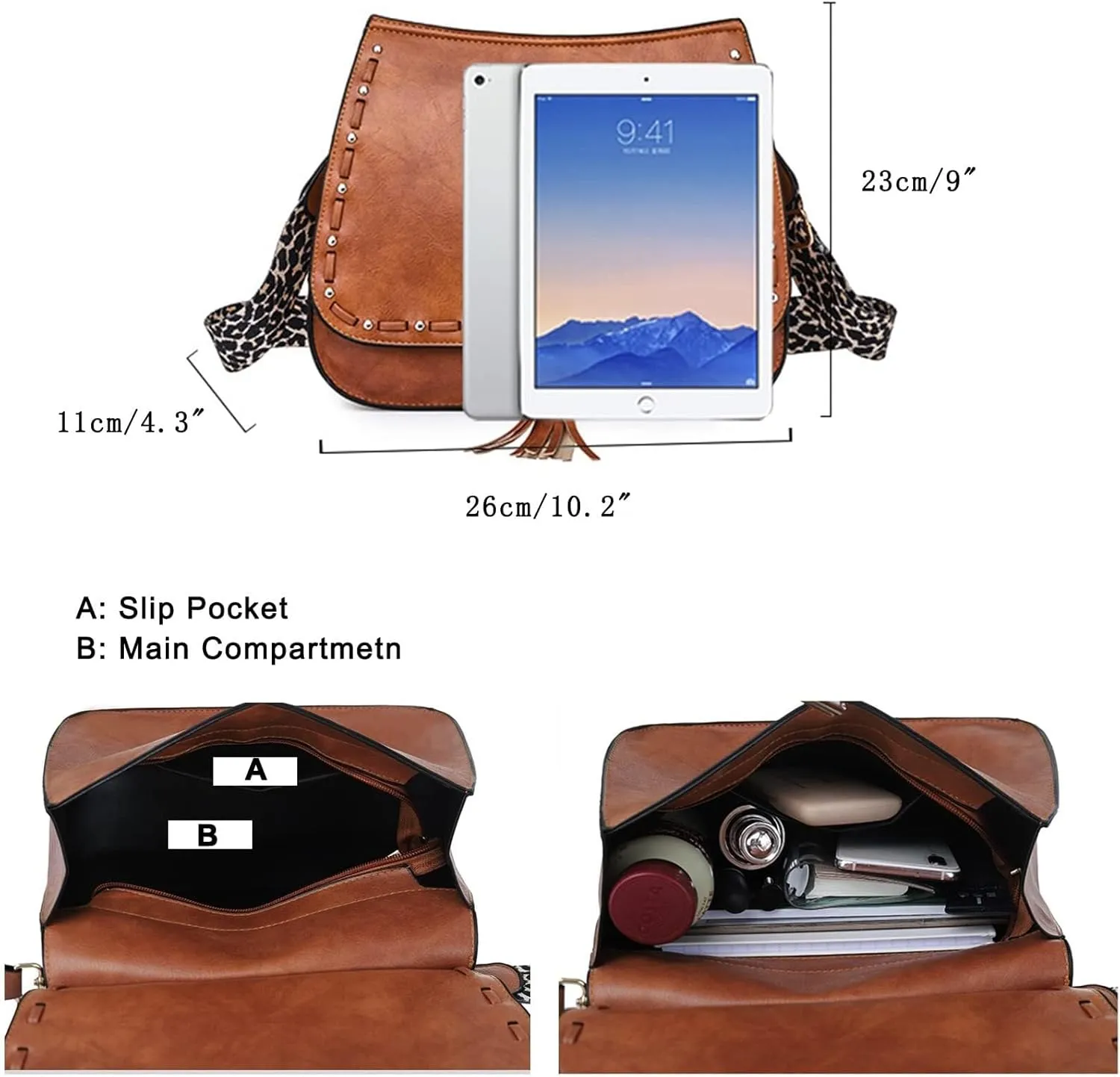 Tassel Design Handbags Vintage Satchel Purse Women Shoulder Crossbody Purse with Wide Guitar Strap