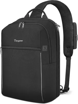 Taygeer Laptop Sling Bag, Multipurpose Crossbody Sling Backpack for 13 inch Laptop, Lightweight Slim Cross Body Travel Hiking Chest Shoulder Bag, Small Casual Daypack Fanny Pack for Men & Women, Black