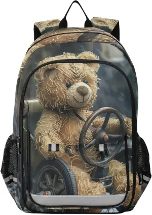 Teddy Bear Driving Car Kids Bagpack, Backpack for Elementary School, Kid Travel Bag