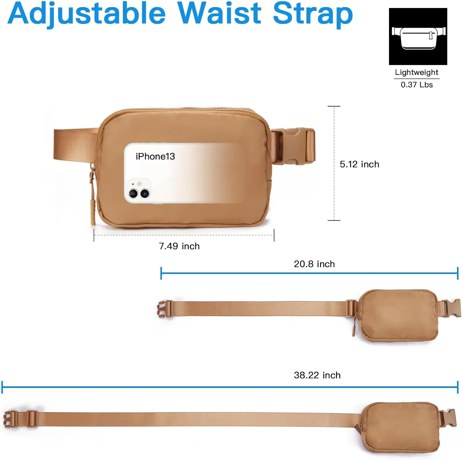 Telena Belt Bag for Women Men Fashionable Crossbody Fanny Pack for Women Waist Bag with Adjustable Strap Light Brown