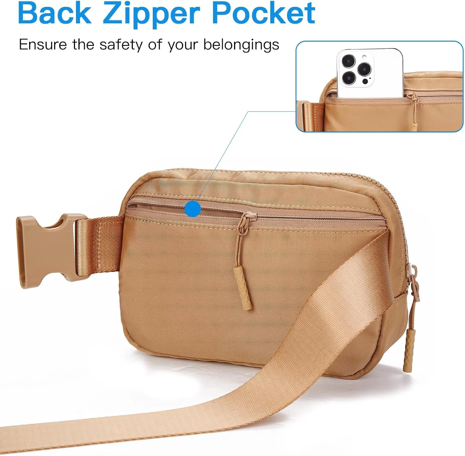 Telena Belt Bag for Women Men Fashionable Crossbody Fanny Pack for Women Waist Bag with Adjustable Strap Light Brown