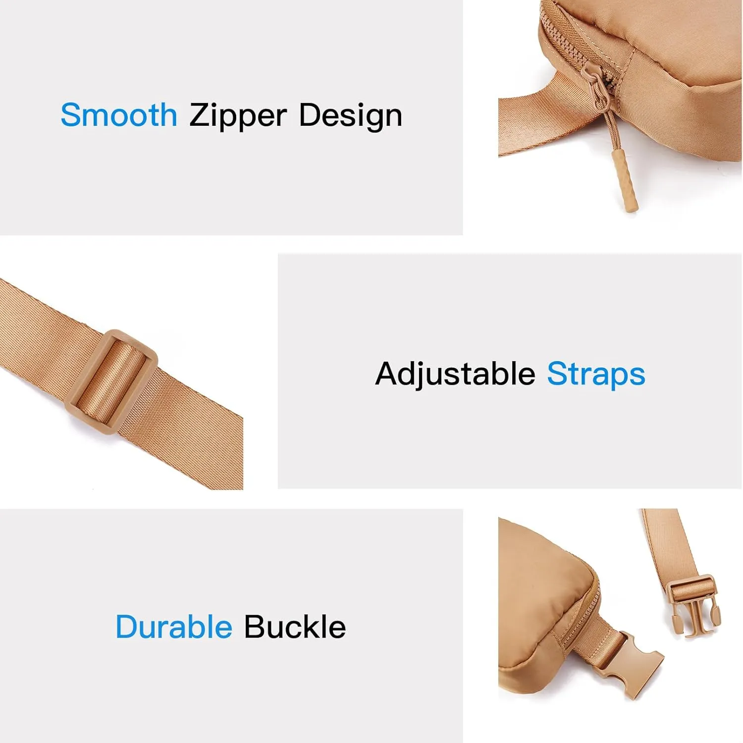 Telena Belt Bag for Women Men Fashionable Crossbody Fanny Pack for Women Waist Bag with Adjustable Strap Light Brown