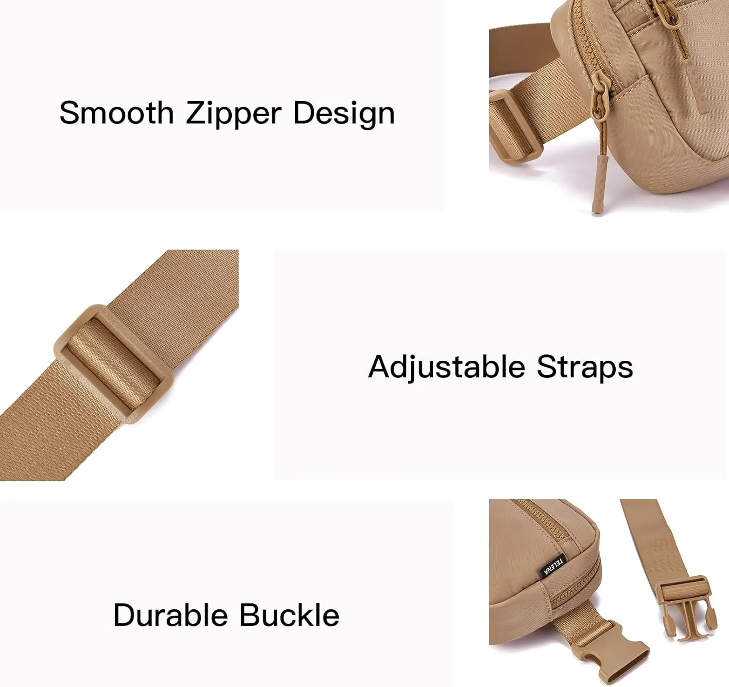 Telena Fanny Packs Crossbody Belt Bag Cross Body Bag Fashionable for Women with Adjustable Strap Light Brown