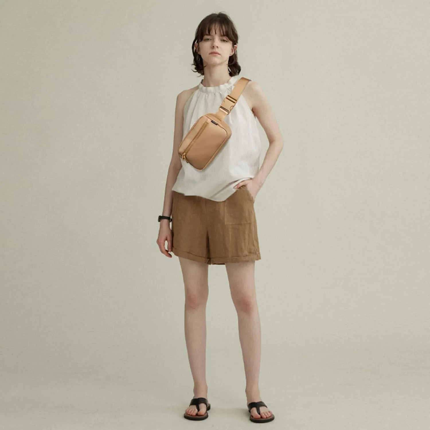 Telena Fanny Packs Crossbody Belt Bag Cross Body Bag Fashionable for Women with Adjustable Strap Light Brown