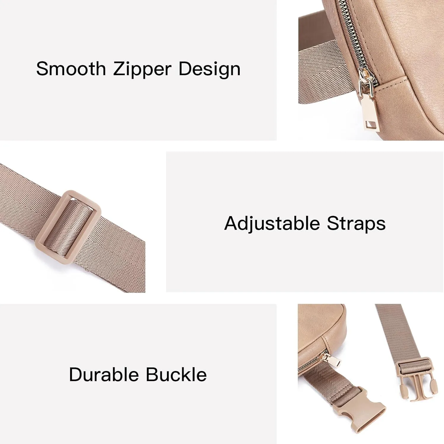 Telena Leather Belt Bag for Women Fashionable Fanny Packs Cross Body Bag Waist Pack Light Brown