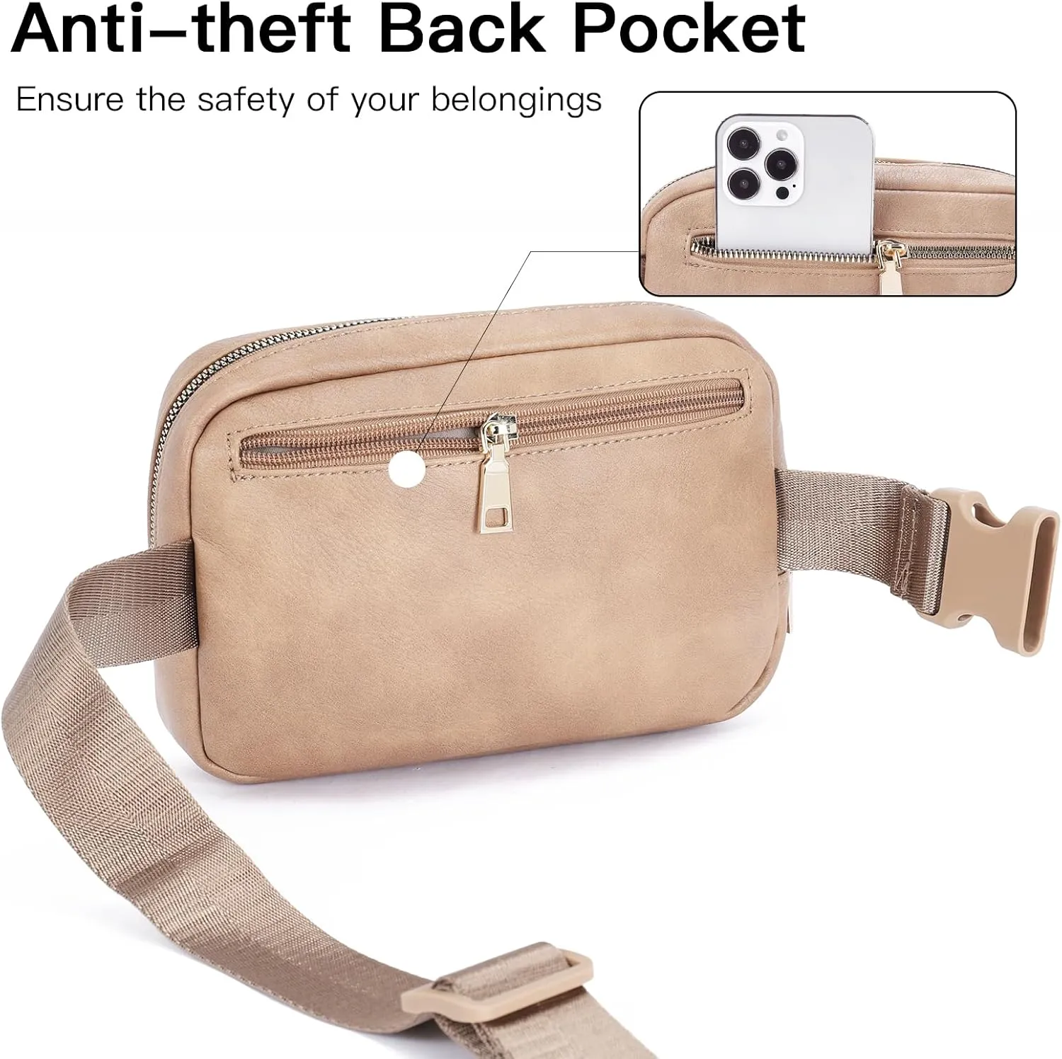 Telena Leather Belt Bag for Women Fashionable Fanny Packs Cross Body Bag Waist Pack Light Brown