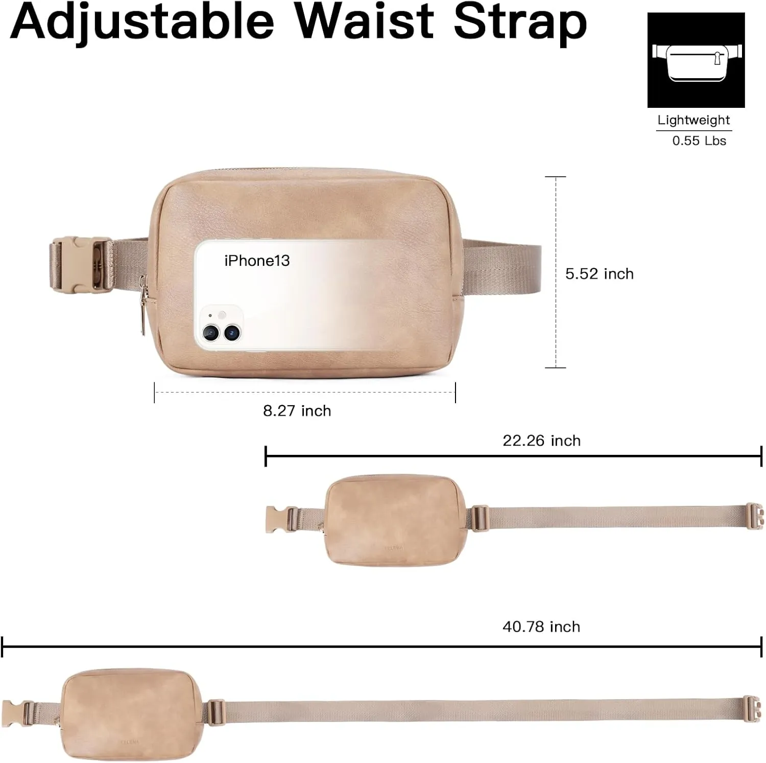 Telena Leather Belt Bag for Women Fashionable Fanny Packs Cross Body Bag Waist Pack Light Brown