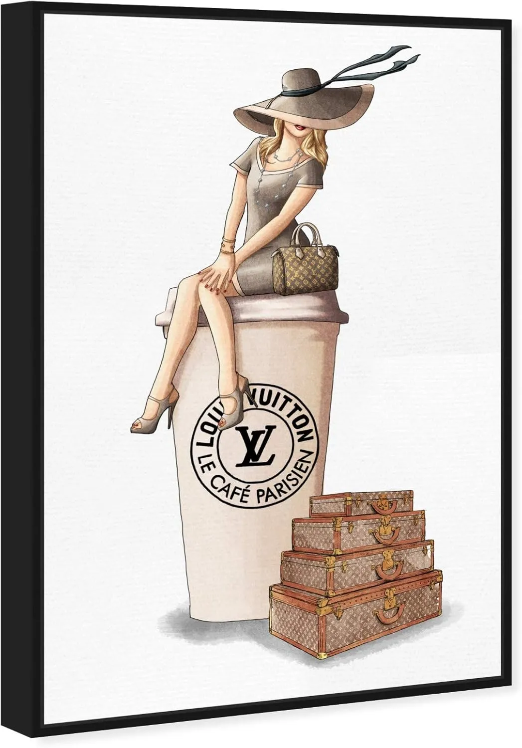 The Oliver Gal Artist Co. Fashion and Glam Framed Wall Art Canvas Prints 'Cafe au Lait Paris' Handbags Home Décor, 16 in x 24 in, Brown, Brown