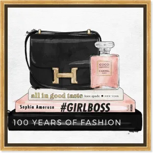 The Oliver Gal Artist Co. Fashion and Glam Framed Wall Art Canvas Prints 'My Always Essentials' Handbags Home Décor, 16" x 16", Black, Pink