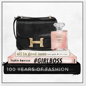 The Oliver Gal Artist Co. Fashion and Glam Framed Wall Art Canvas Prints 'My Always Essentials' Handbags Home Décor, 24" x 24", Black, Pink