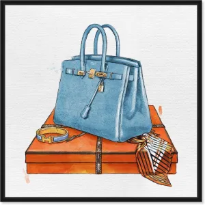 The Oliver Gal Artist Co. Fashion and Glam Framed Wall Art Canvas Prints 'My Bag Collection III' Handbags Home Décor, 12" x 12", Blue, Orange