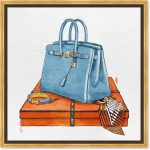 The Oliver Gal Artist Co. Fashion and Glam Framed Wall Art Canvas Prints 'My Bag Collection III' Handbags Home Décor, 24" x 24", Blue, Orange
