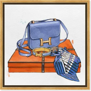 The Oliver Gal Artist Co. Fashion and Glam Framed Wall Art Canvas Prints 'My Bag Collection VI' Handbags Home Décor, 16" x 16", Blue, Orange