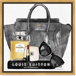 The Oliver Gal Artist Co. Fashion and Glam Framed Wall Art Canvas Prints 'My Everyday Purse' Handbags Home Décor, 24" x 24", Black, Yellow