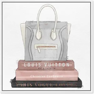 The Oliver Gal Artist Co. Fashion and Glam Framed Wall Art Canvas Prints 'My Fancy Purse and Books' Handbags Home Décor, 16" x 16", Blue, Pink