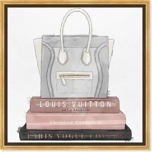 The Oliver Gal Artist Co. Fashion and Glam Framed Wall Art Canvas Prints 'My Fancy Purse and Books' Handbags Home Décor, 30" x 30", Blue, Pink