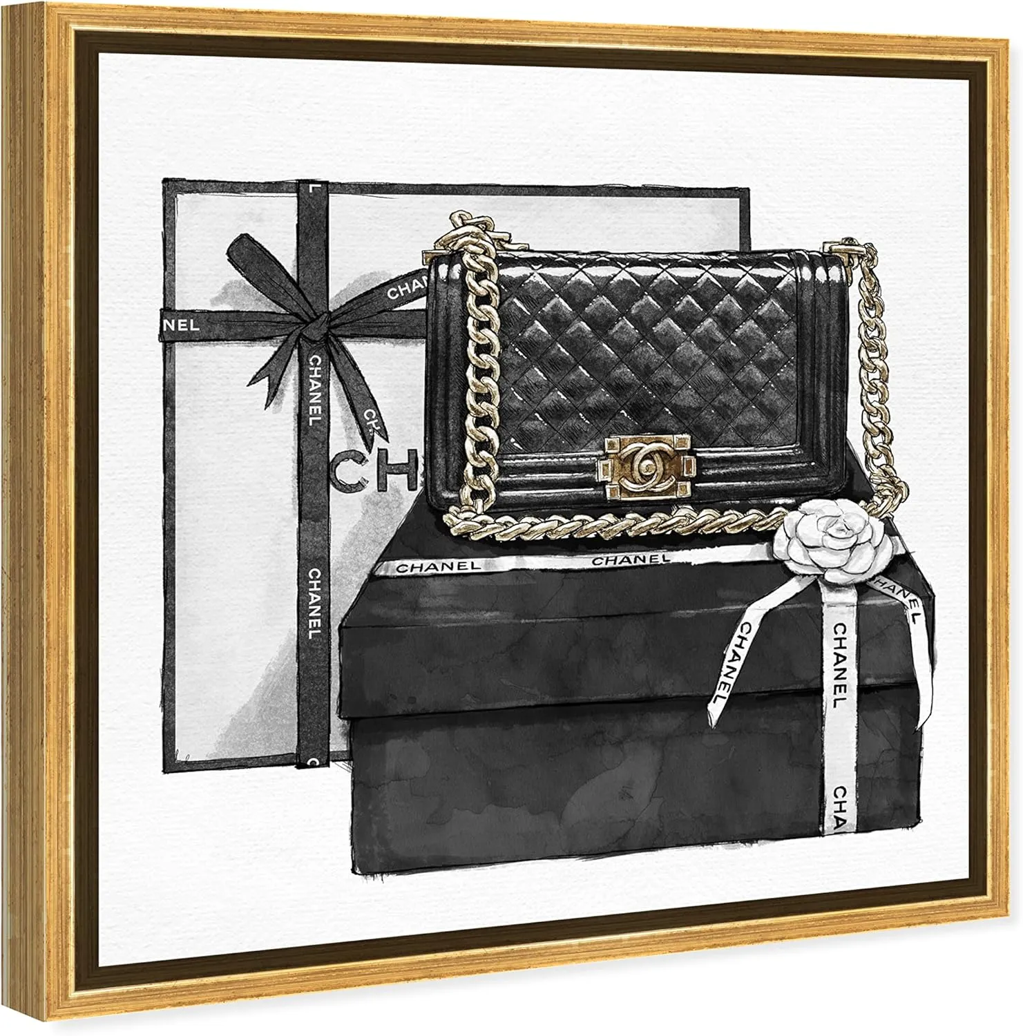 The Oliver Gal Artist Co. Fashion and Glam Wall Art Canvas Gifted Beauty' Handbags Framed-Prints, 16 in x 16 in, Black, White