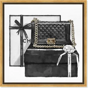 The Oliver Gal Artist Co. Fashion and Glam Wall Art Canvas Gifted Beauty' Handbags Framed-Prints, 16 in x 16 in, Black, White