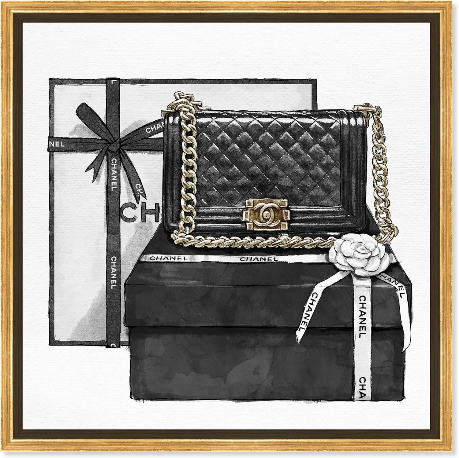 The Oliver Gal Artist Co. Fashion and Glam Wall Art Canvas Gifted Beauty' Handbags Framed-Prints, 16 in x 16 in, Black, White