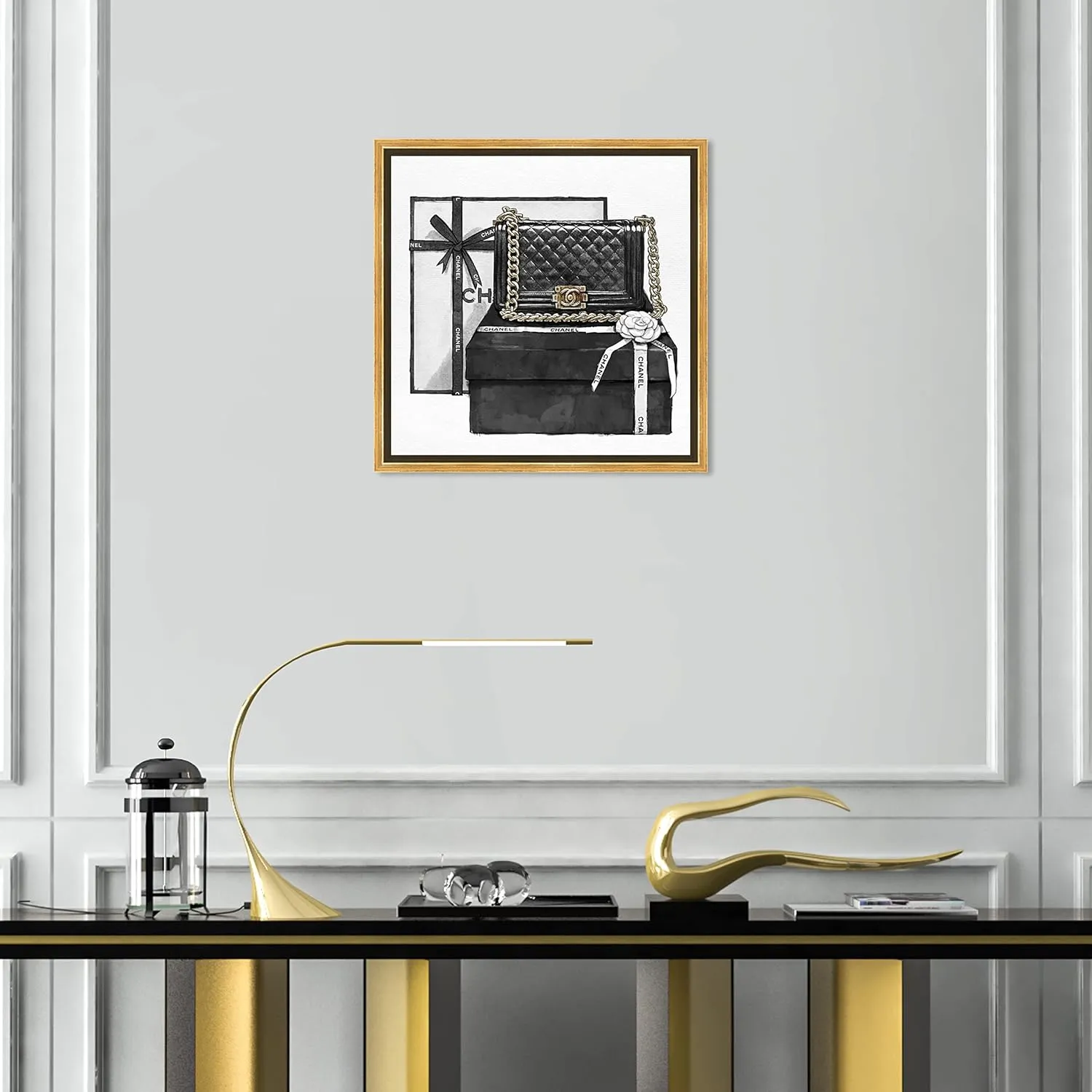 The Oliver Gal Artist Co. Fashion and Glam Wall Art Canvas Gifted Beauty' Handbags Framed-Prints, 16 in x 16 in, Black, White