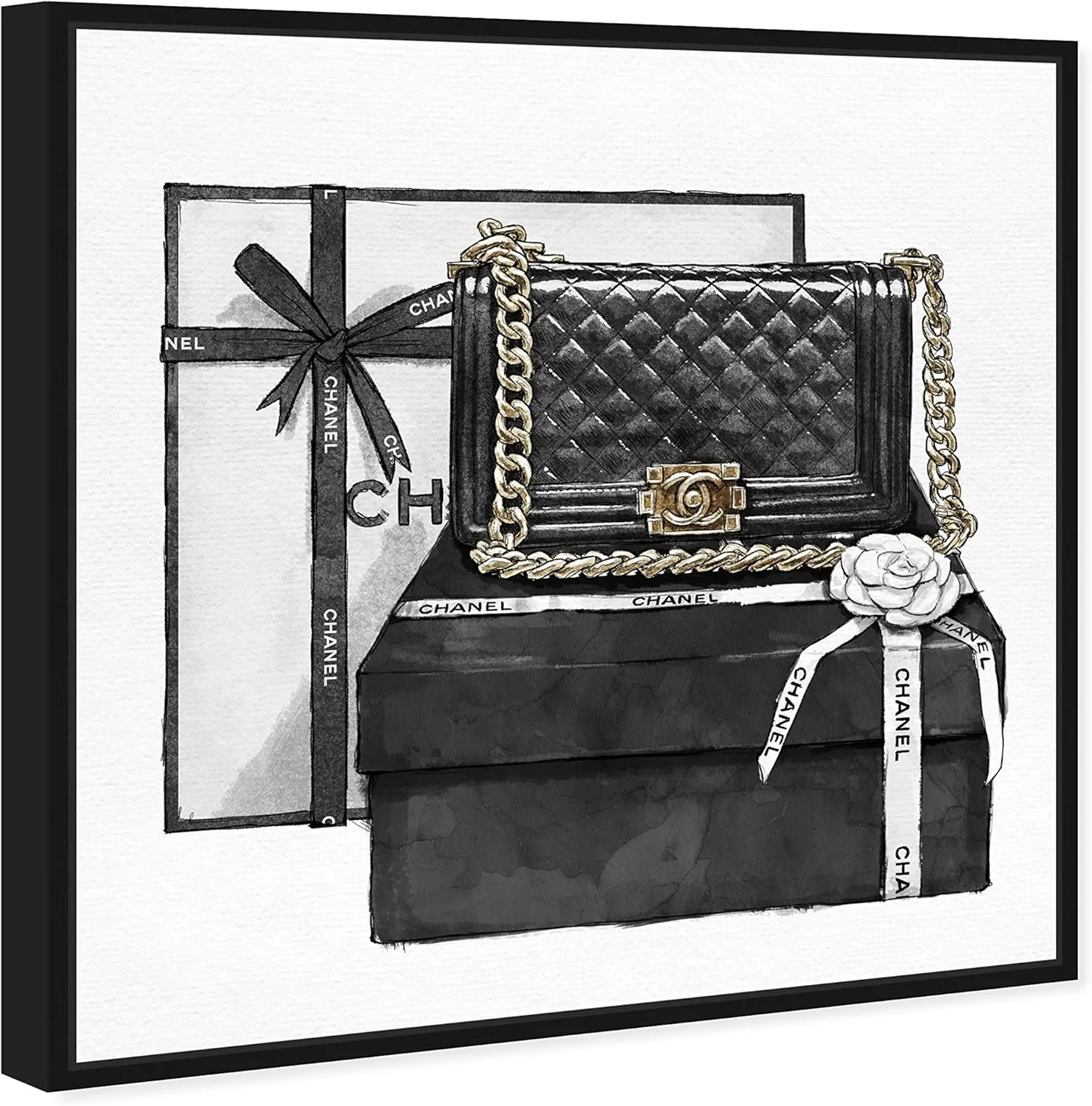 The Oliver Gal Artist Co. Fashion and Glam Wall Art Canvas Gifted Beauty' Handbags Framed-Prints, 20 in x 20 in, Black, White