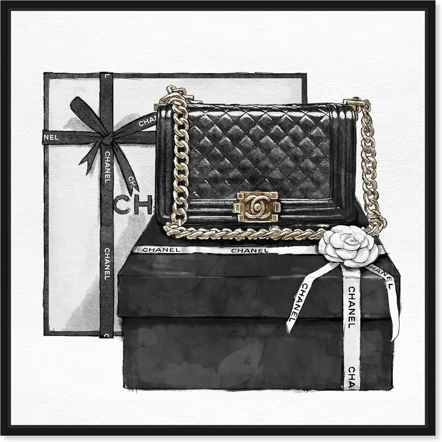 The Oliver Gal Artist Co. Fashion and Glam Wall Art Canvas Gifted Beauty' Handbags Framed-Prints, 20 in x 20 in, Black, White