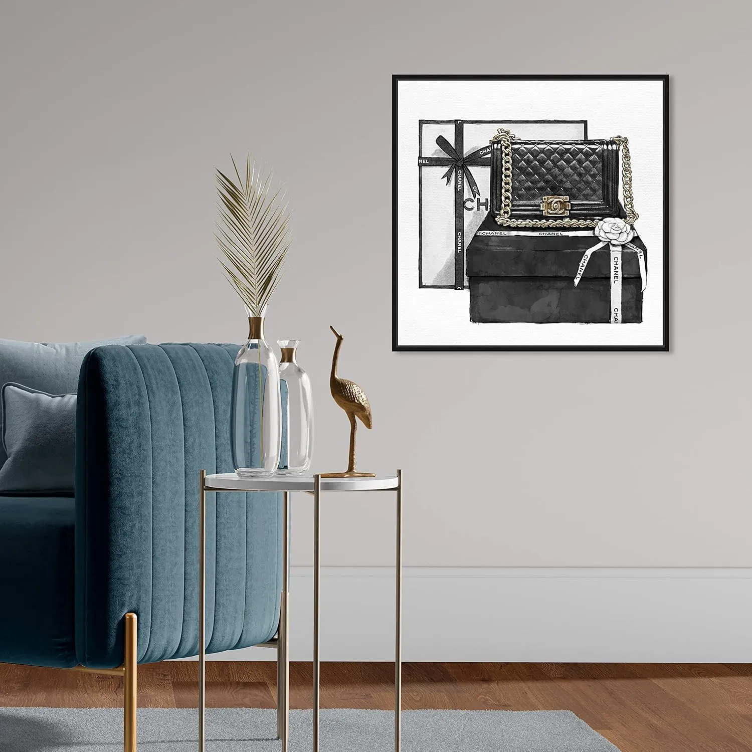 The Oliver Gal Artist Co. Fashion and Glam Wall Art Canvas Gifted Beauty' Handbags Framed-Prints, 20 in x 20 in, Black, White