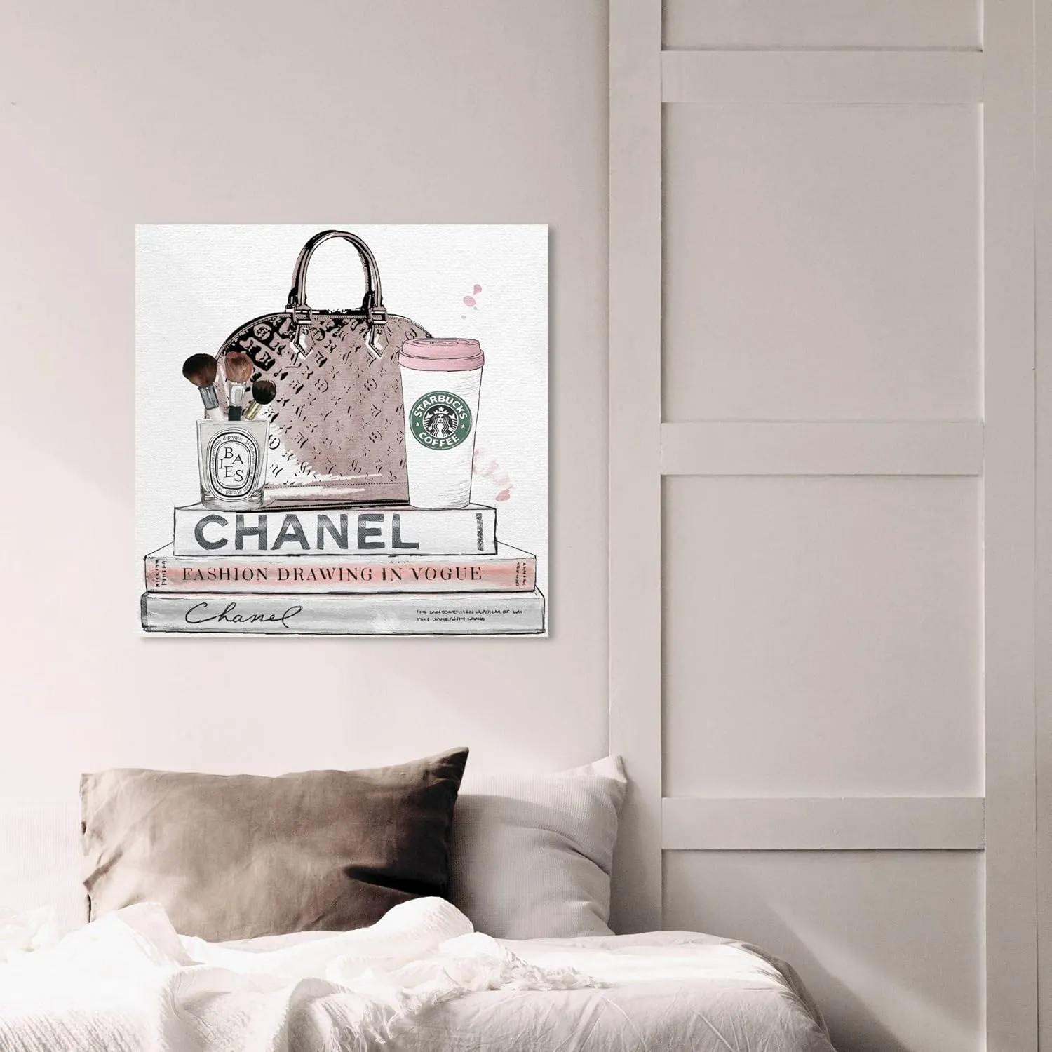 The Oliver Gal Artist Co. Fashion and Glam Wall Art Canvas Prints 'Blush and Make Up Brush' Handbags