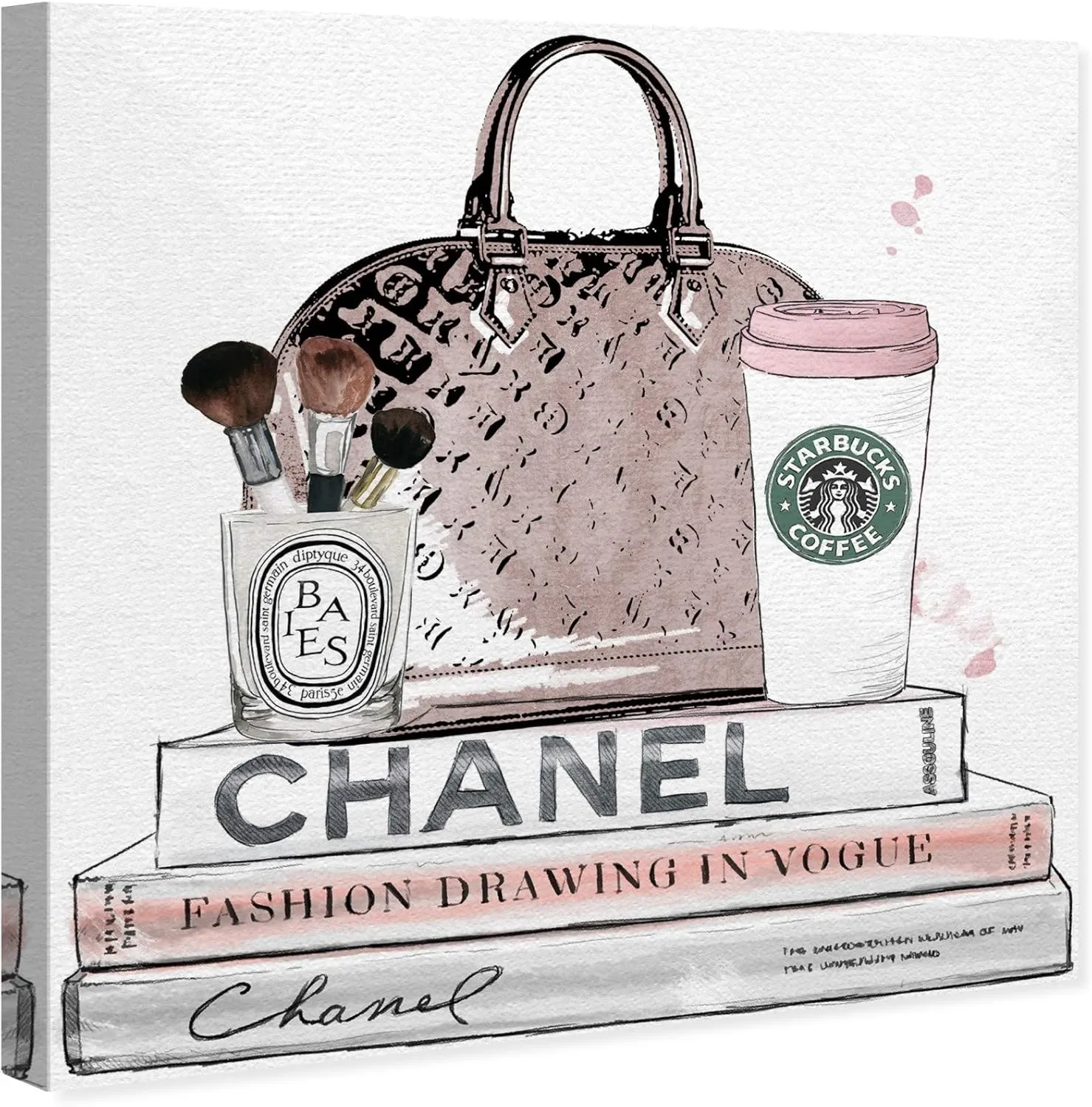 The Oliver Gal Artist Co. Fashion and Glam Wall Art Canvas Prints 'Blush and Make Up Brush' Handbags