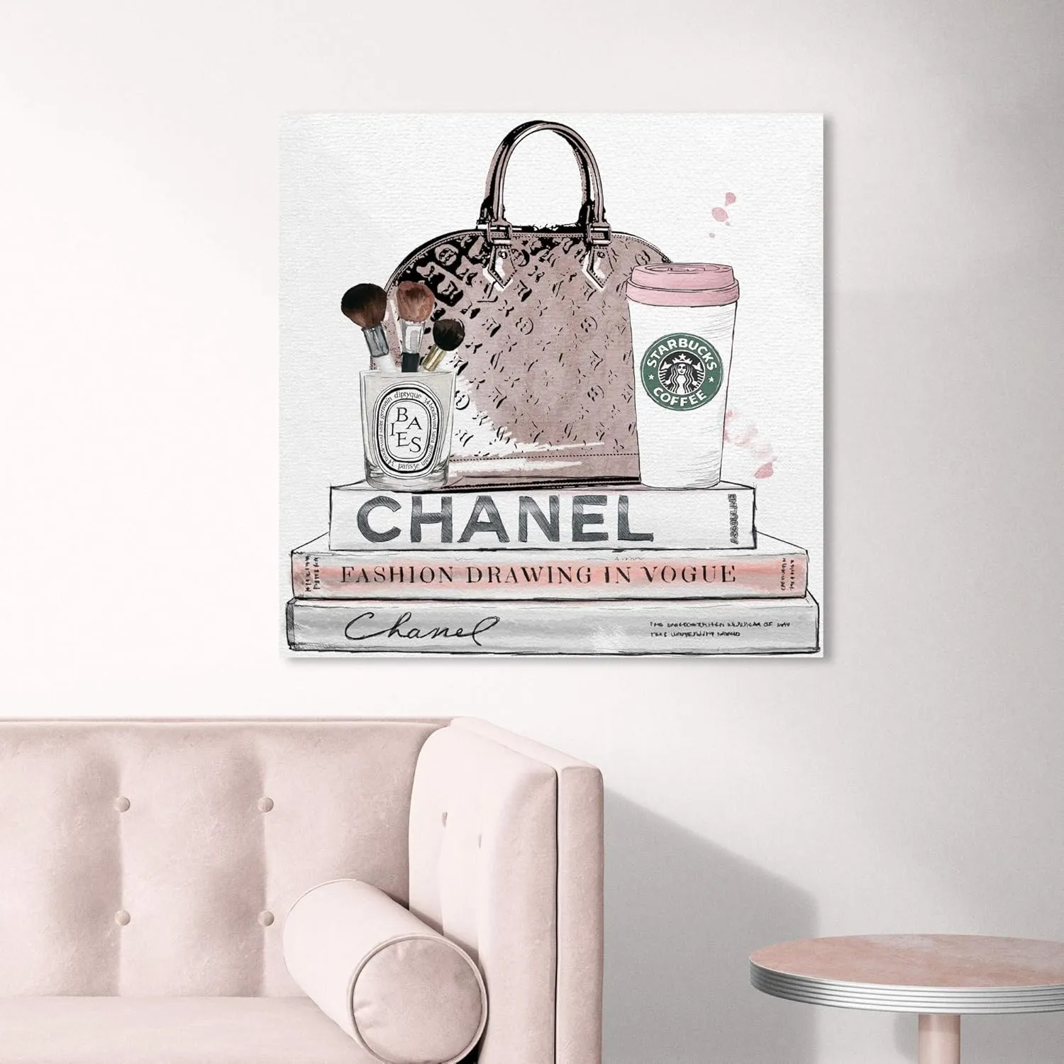 The Oliver Gal Artist Co. Fashion and Glam Wall Art Canvas Prints 'Blush and Make Up Brush' Handbags