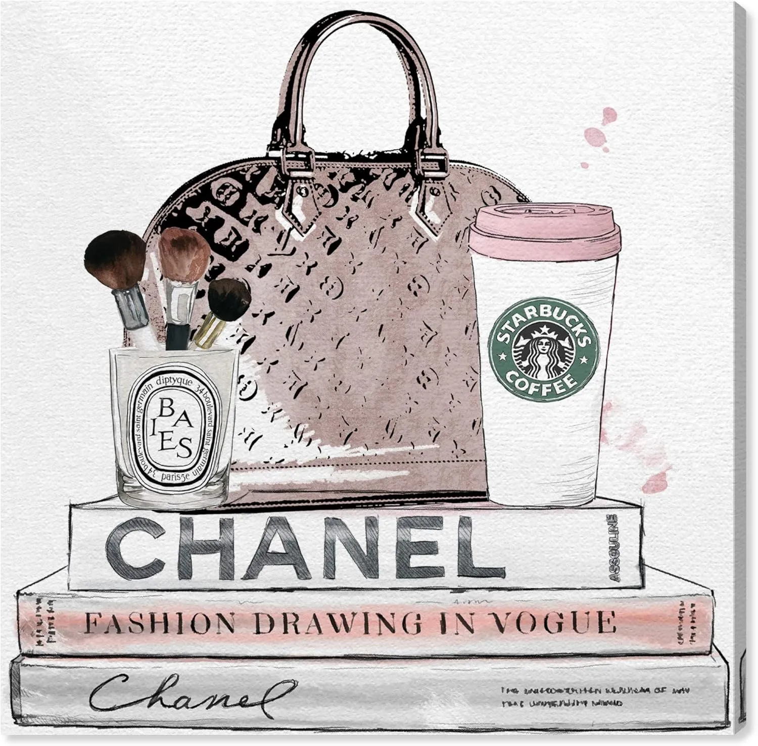 The Oliver Gal Artist Co. Fashion and Glam Wall Art Canvas Prints 'Blush and Make Up Brush' Handbags