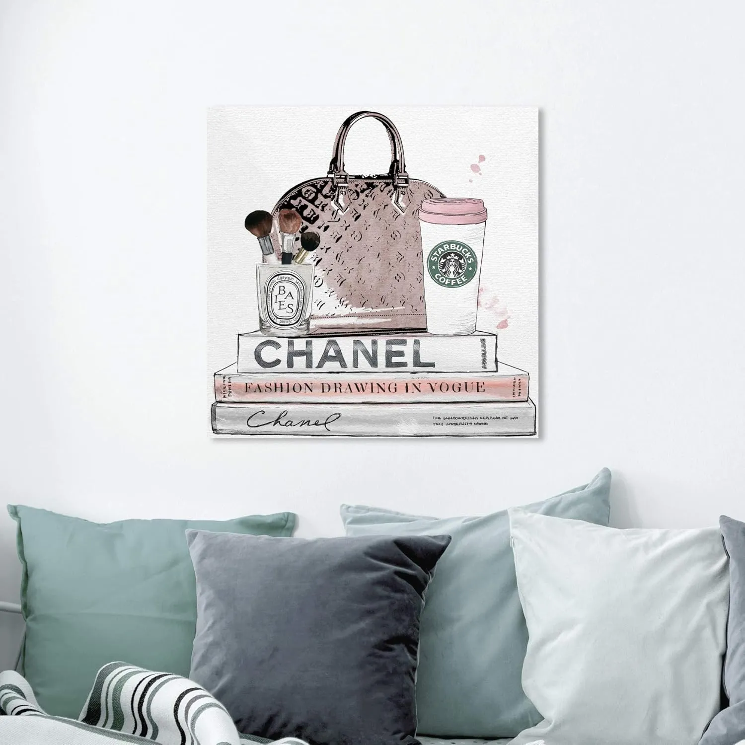 The Oliver Gal Artist Co. Fashion and Glam Wall Art Canvas Prints 'Blush and Make Up Brush' Handbags