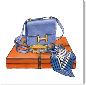 The Oliver Gal Artist Co. Fashion and Glam Wall Art Canvas Prints 'My Bag Collection VI Custom' Home Décor, 16" x 16", Blue, Orange