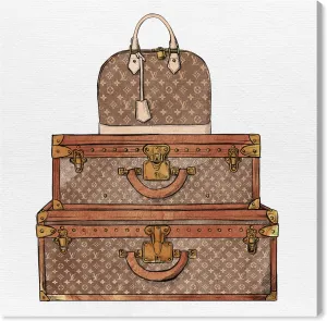 The Oliver Gal Artist Co. Fashion and Glam Wall Art Canvas Prints 'Royal Bag and Luggage' Home Décor, 20" x 20", Brown, Brown