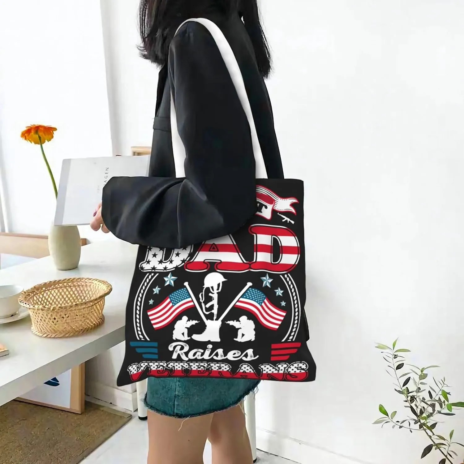 The Super Hero In My Life Is MY Dad Fathers Day Canvas Tote Bag for Women Grocery Shoulder Bags Shopping Handbags