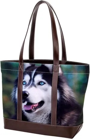 The Tote Bag For Women,Tote Bag With Zipper,Canvas Tote Bag,Alaskan Dog Funny Tongue Handbags