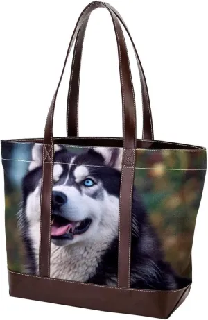The Tote Bag For Women,Tote Bag With Zipper,Canvas Tote Bag,Alaskan Dog Funny Tongue Handbags