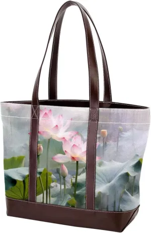 The Tote Bag For Women,Tote Bag With Zipper,Canvas Tote Bag,Amazing Lotus Pond Handbags