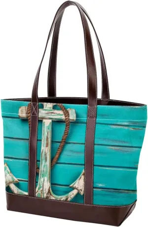 The Tote Bag For Women,Tote Bag With Zipper,Canvas Tote Bag,Anchor Deck Blue Summer Ocean Handbags
