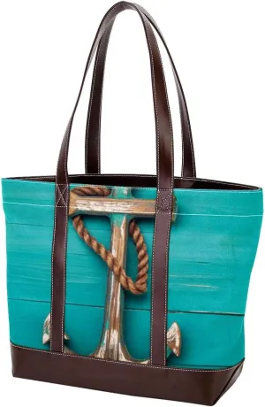 The Tote Bag For Women,Tote Bag With Zipper,Canvas Tote Bag,Anchor Deck Blue Summer Ocean Handbags